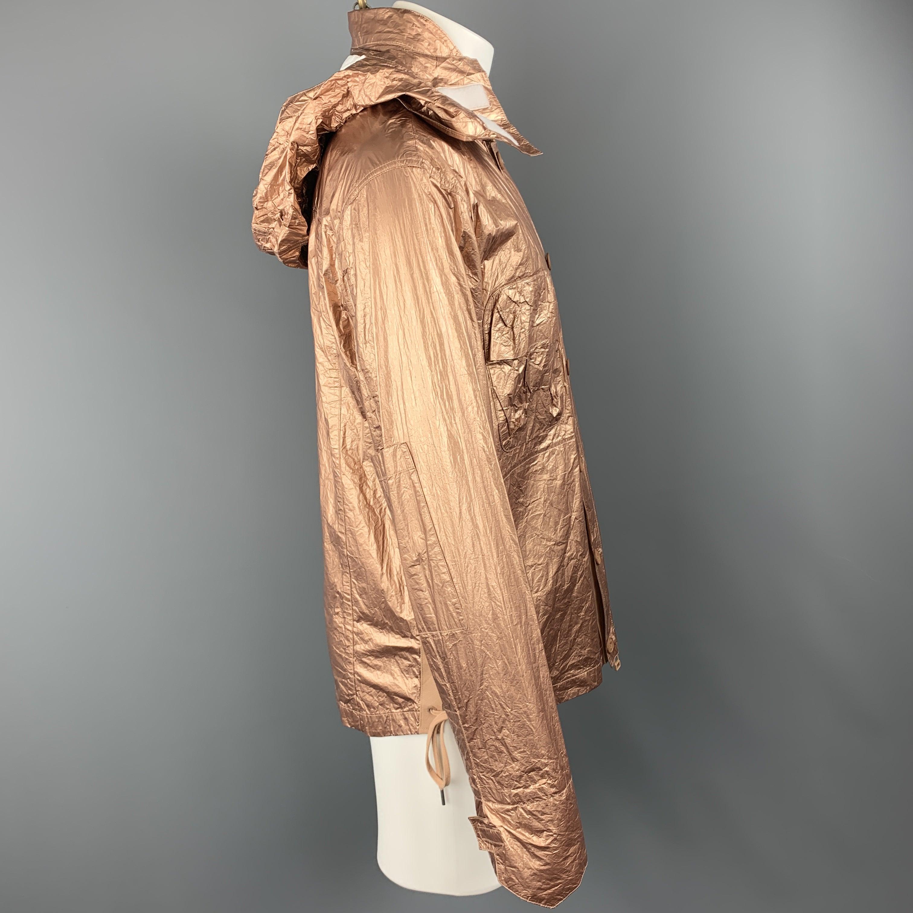 HELMUT LANG Size M Metallic Copper Wrinkled Tyvek Hooded Lace Up Jacket For Sale 1