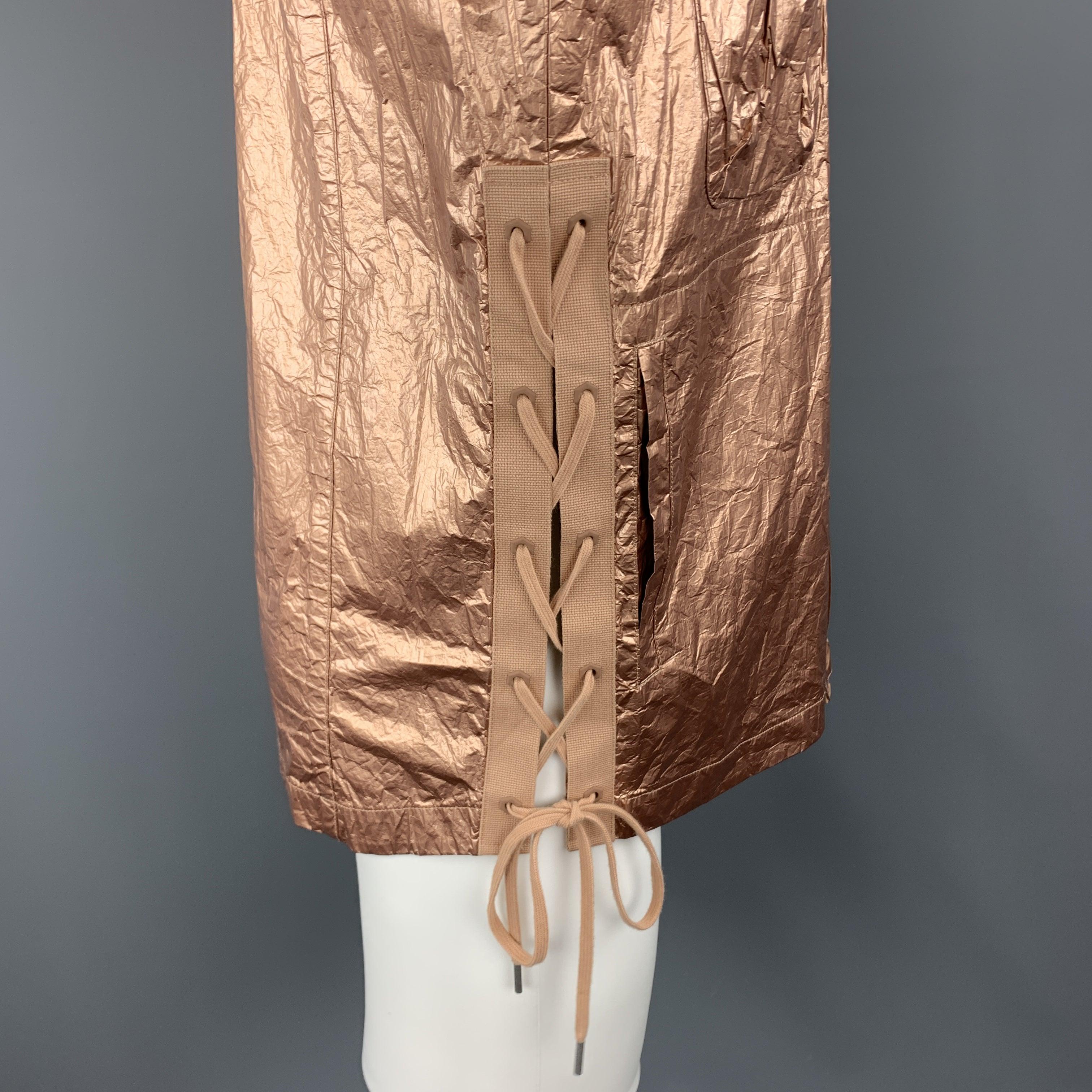 HELMUT LANG Size M Metallic Copper Wrinkled Tyvek Hooded Lace Up Jacket For Sale 2