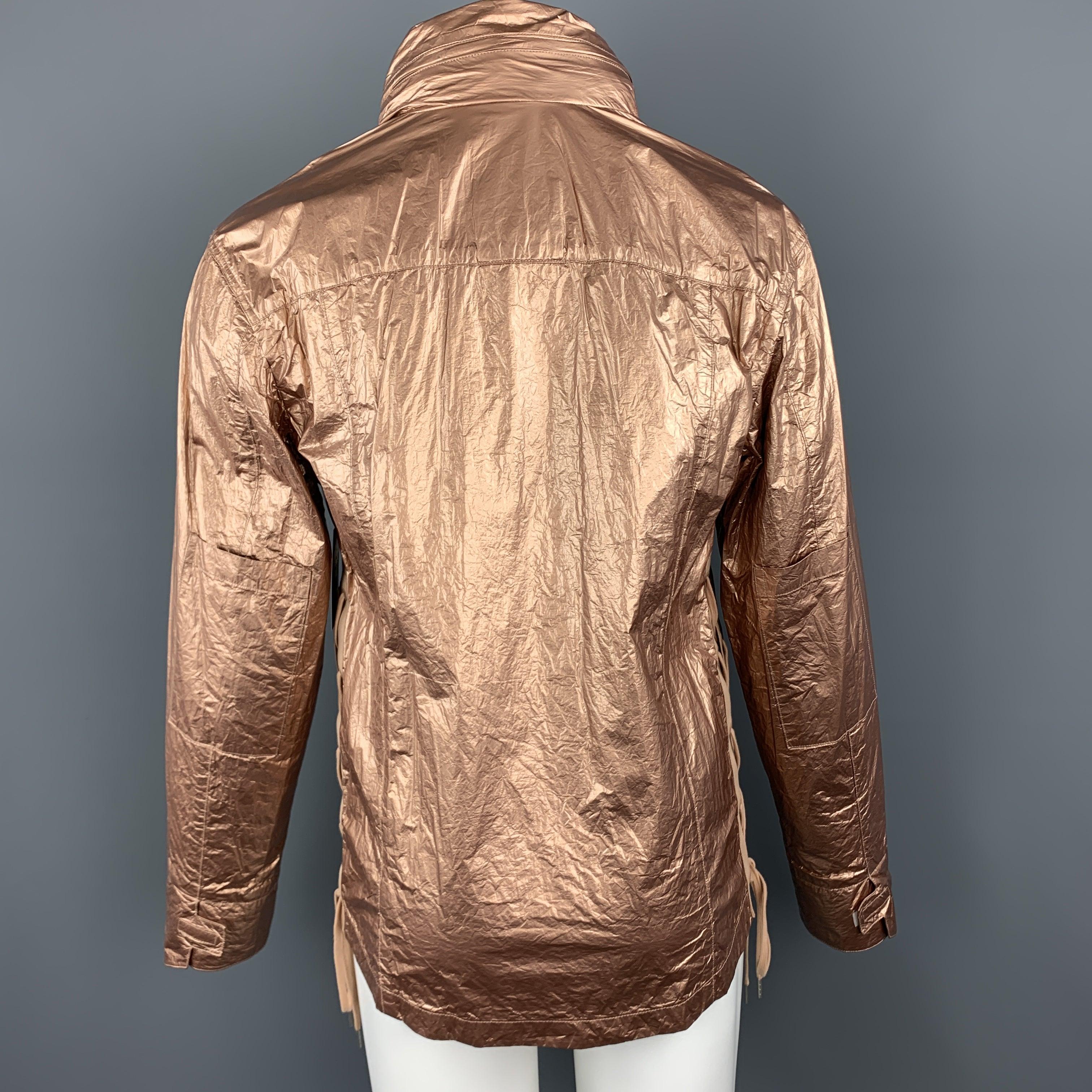 HELMUT LANG Size M Metallic Copper Wrinkled Tyvek Hooded Lace Up Jacket For Sale 3
