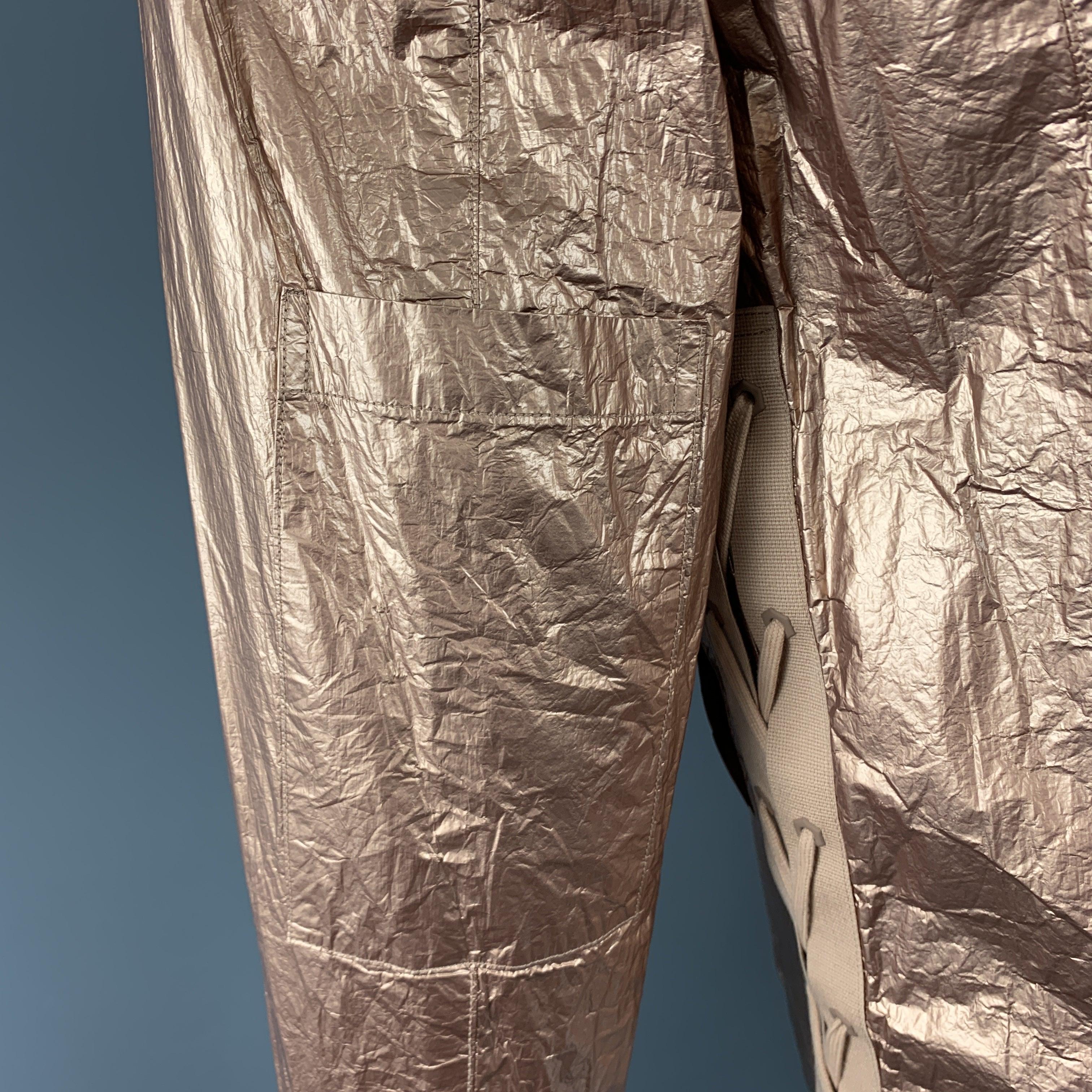 HELMUT LANG Size M Metallic Copper Wrinkled Tyvek Hooded Lace Up Jacket For Sale 4