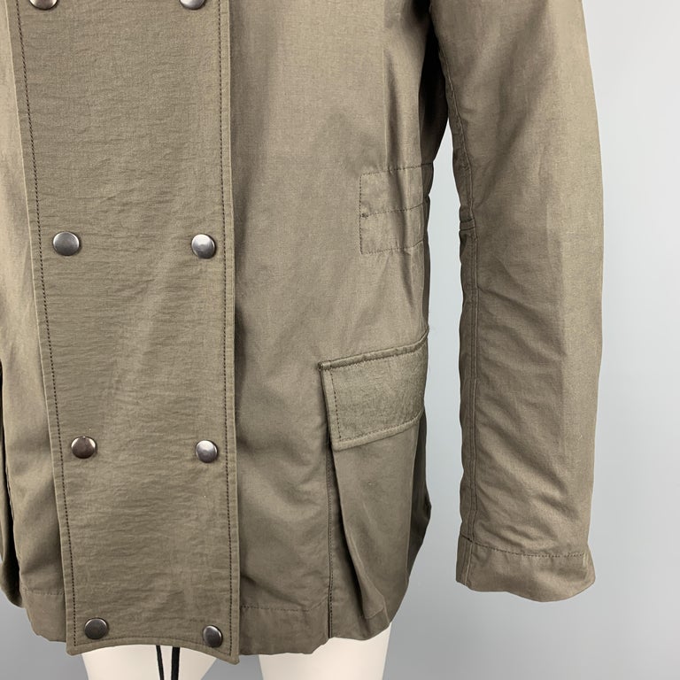HELMUT LANG Size M Olive Cotton / Nylon Detachable Patch Hooded Jacket ...