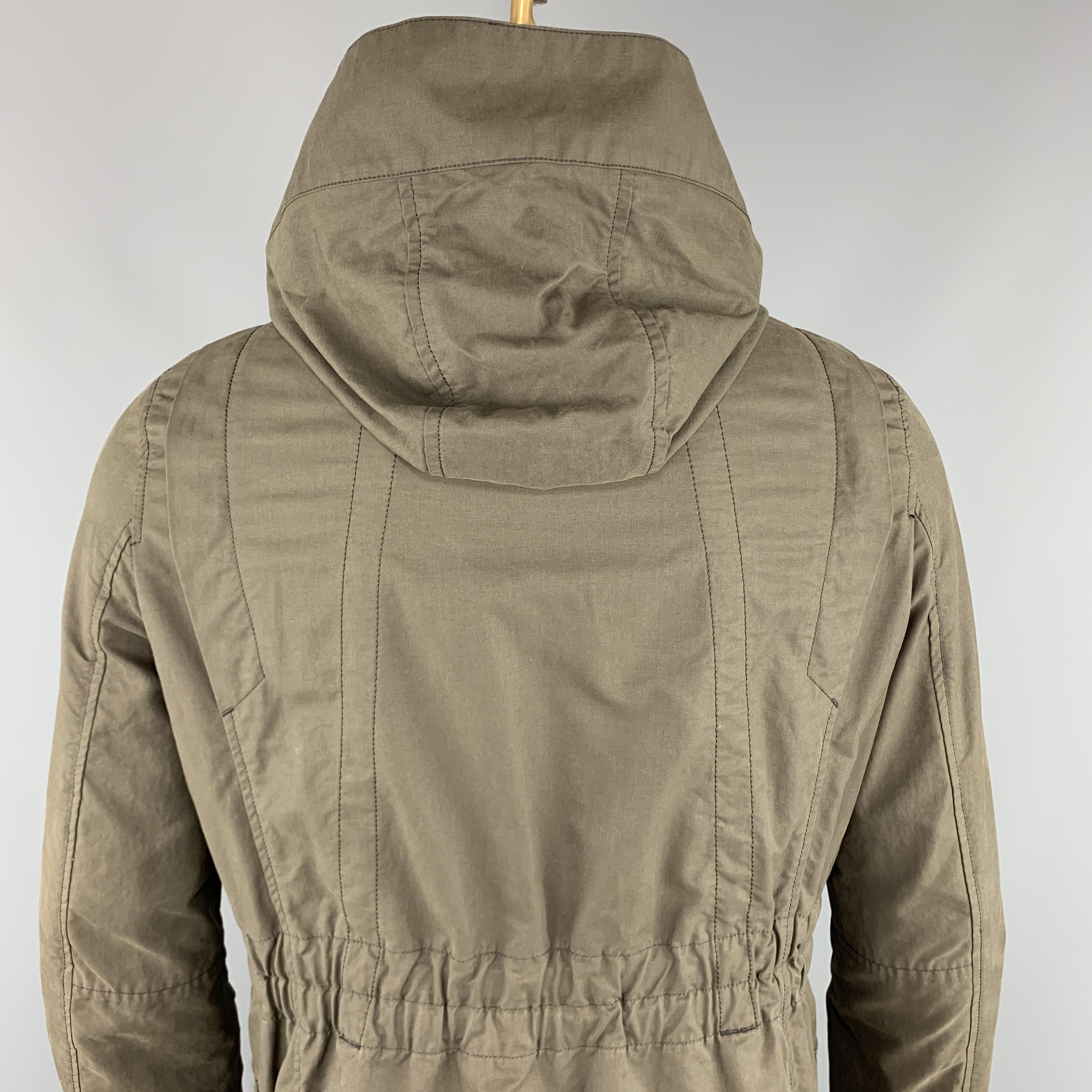 Brown HELMUT LANG Size M Olive Cotton / Nylon Detachable Patch Hooded Jacket