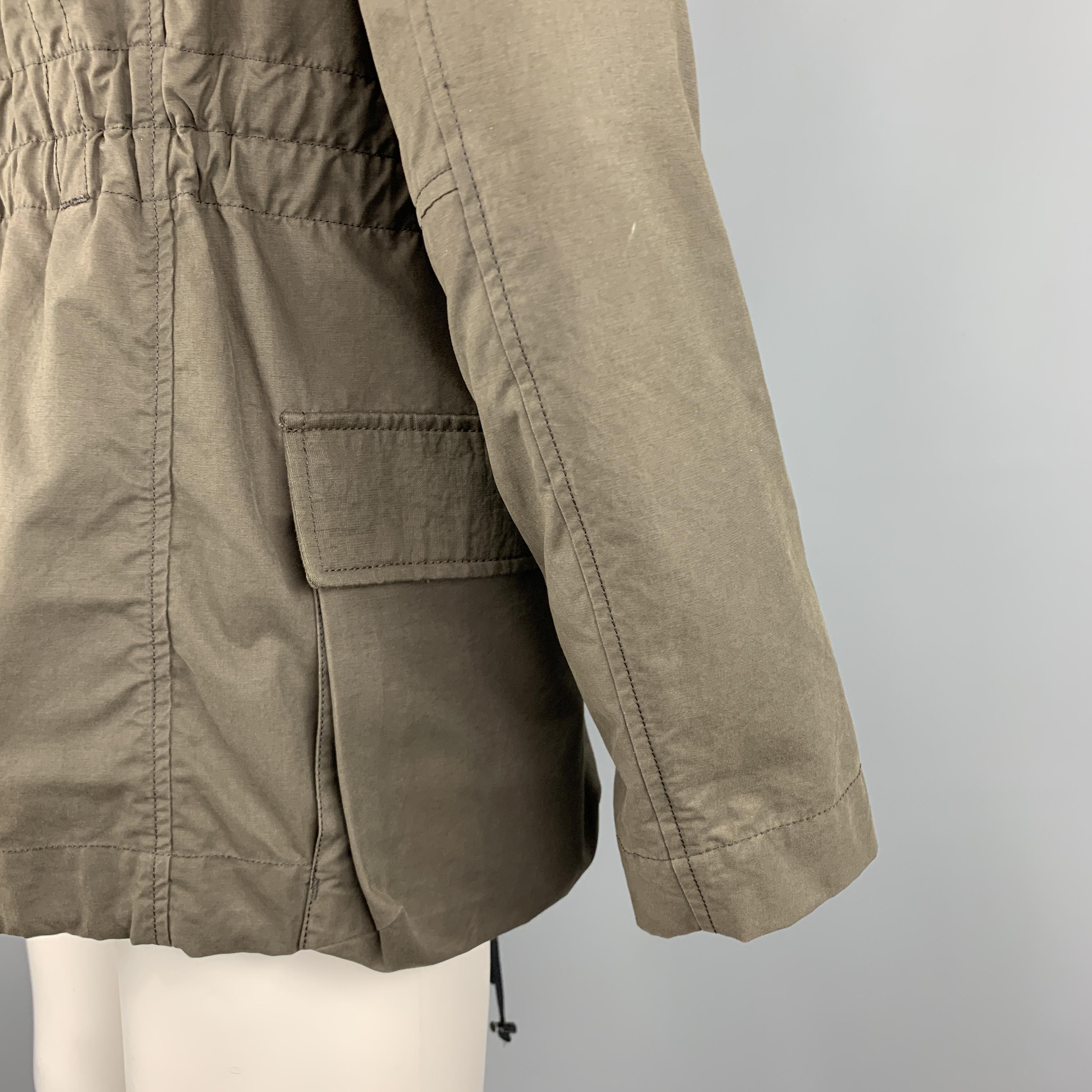 HELMUT LANG Size M Olive Cotton / Nylon Detachable Patch Hooded Jacket In Excellent Condition In San Francisco, CA