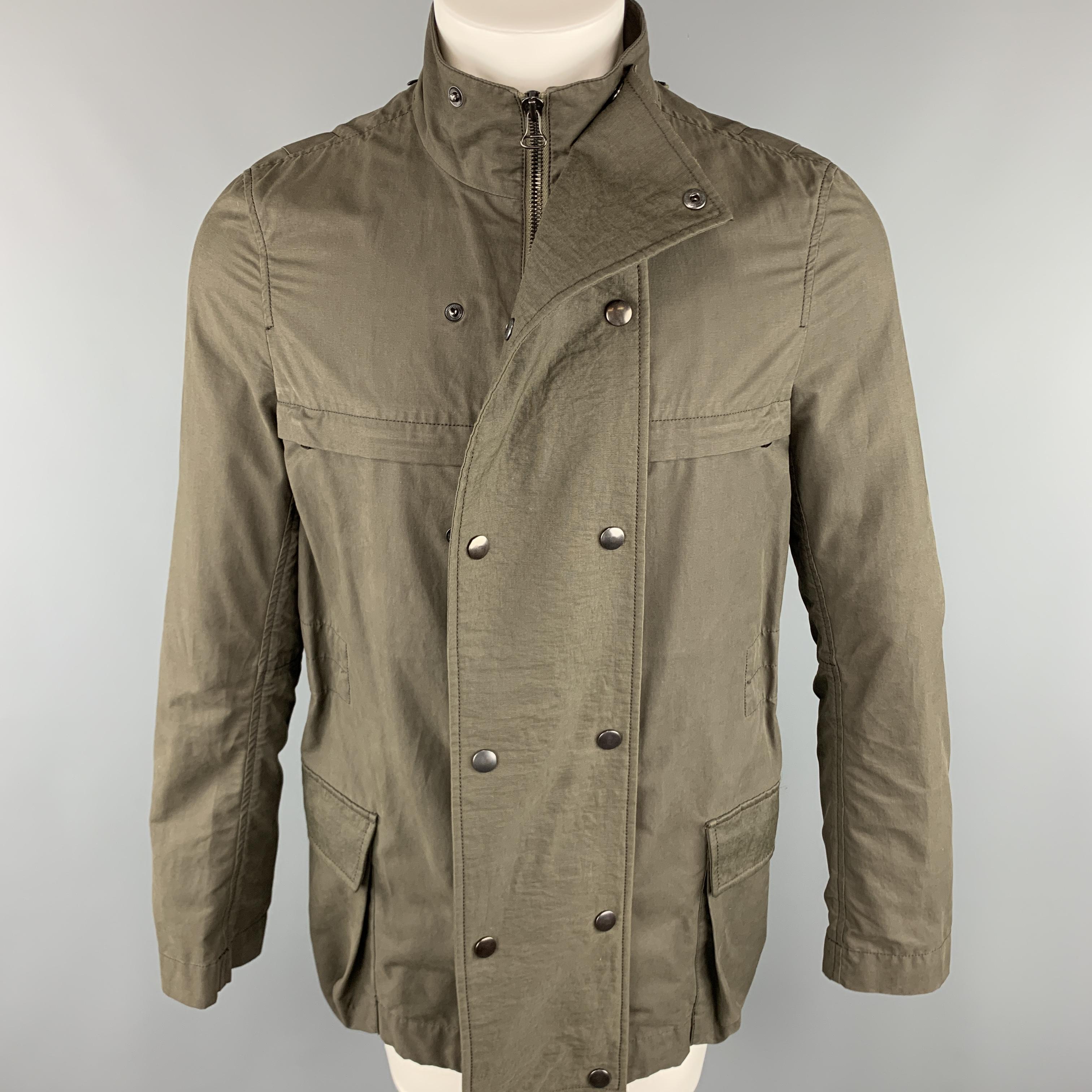 HELMUT LANG Size M Olive Cotton / Nylon Detachable Patch Hooded Jacket 1