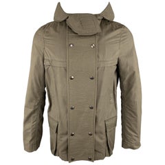 HELMUT LANG Size M Olive Cotton / Nylon Detachable Patch Hooded Jacket