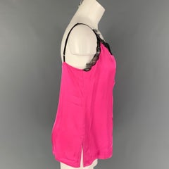HELMUT LANG Taglia M Rosa Nero Pizzo Viscosa Slip Dress Top
