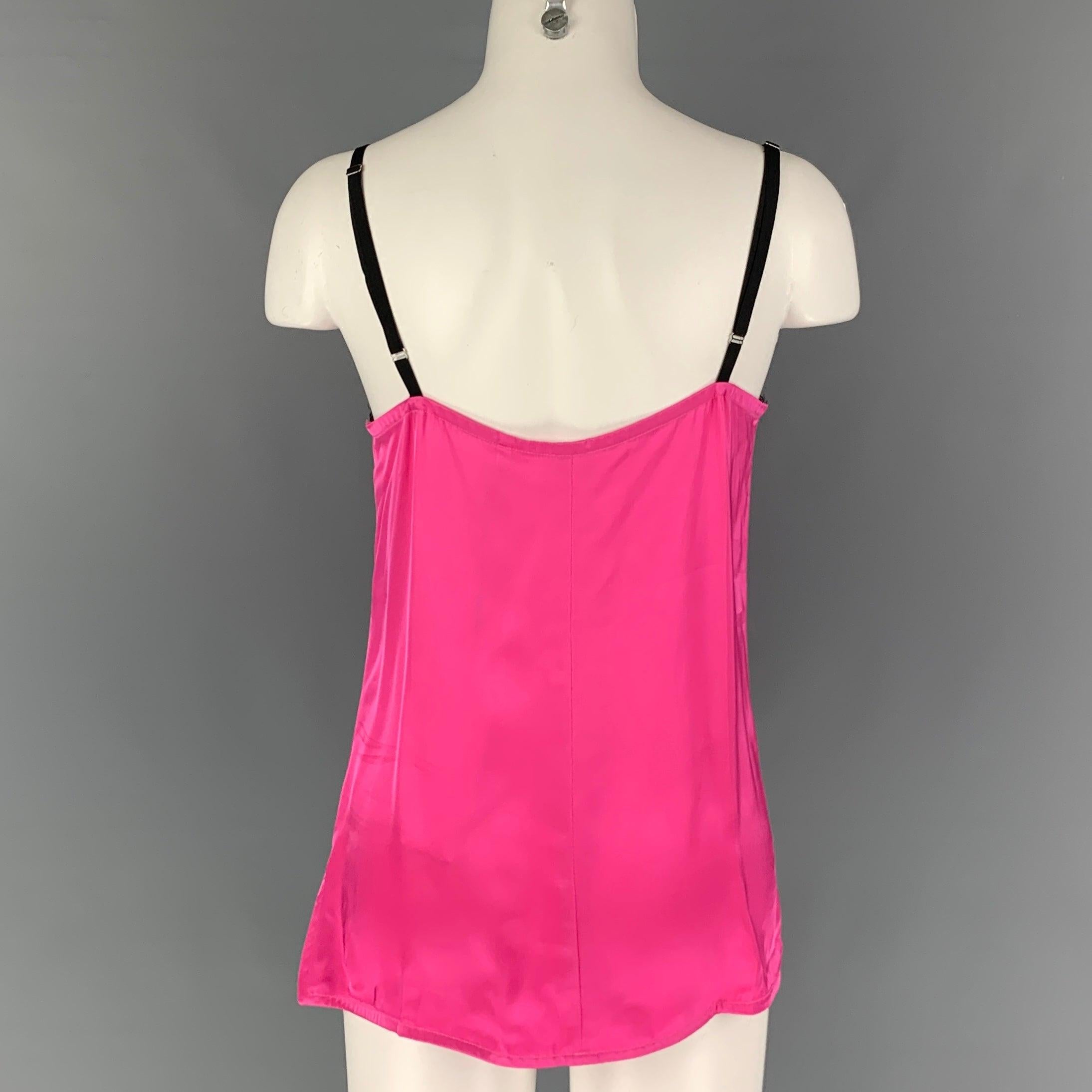 HELMUT LANG Size M Pink Black Lace Viscose Slip Dress Top In Excellent Condition For Sale In San Francisco, CA