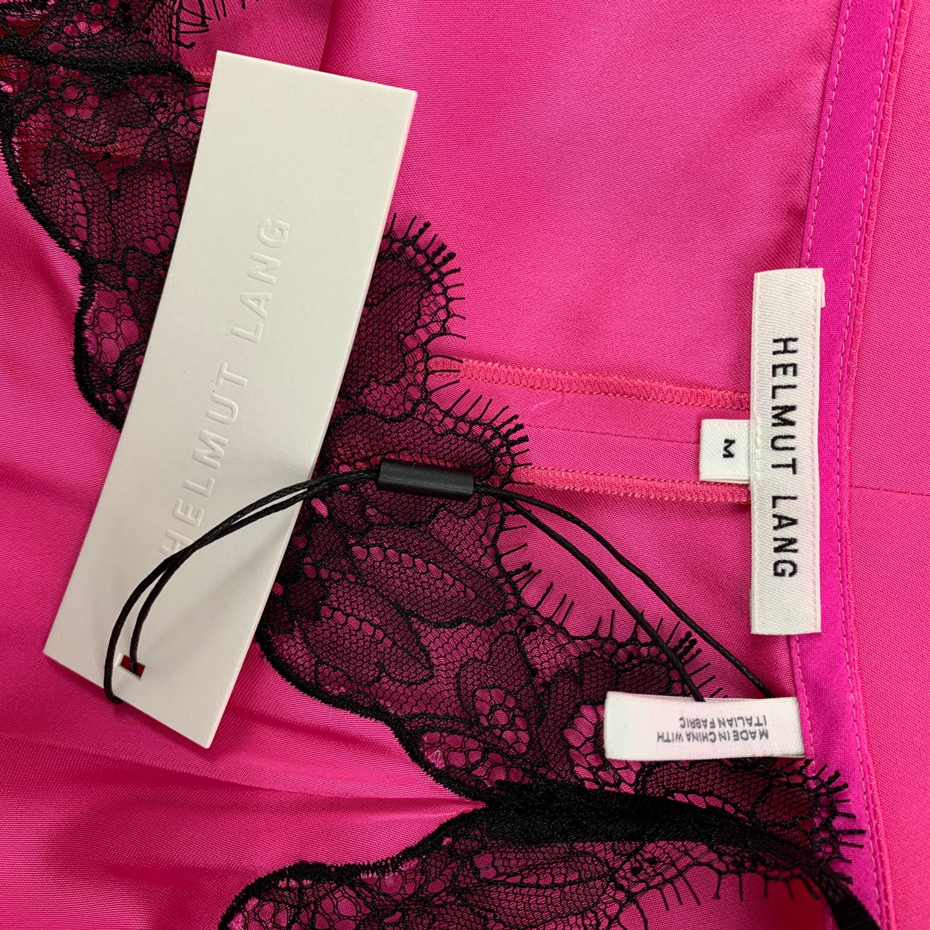 HELMUT LANG Size M Pink Black Lace Viscose Slip Dress Top For Sale 1