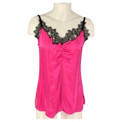 HELMUT LANG Size M Pink Black Lace Viscose Slip Dress Top