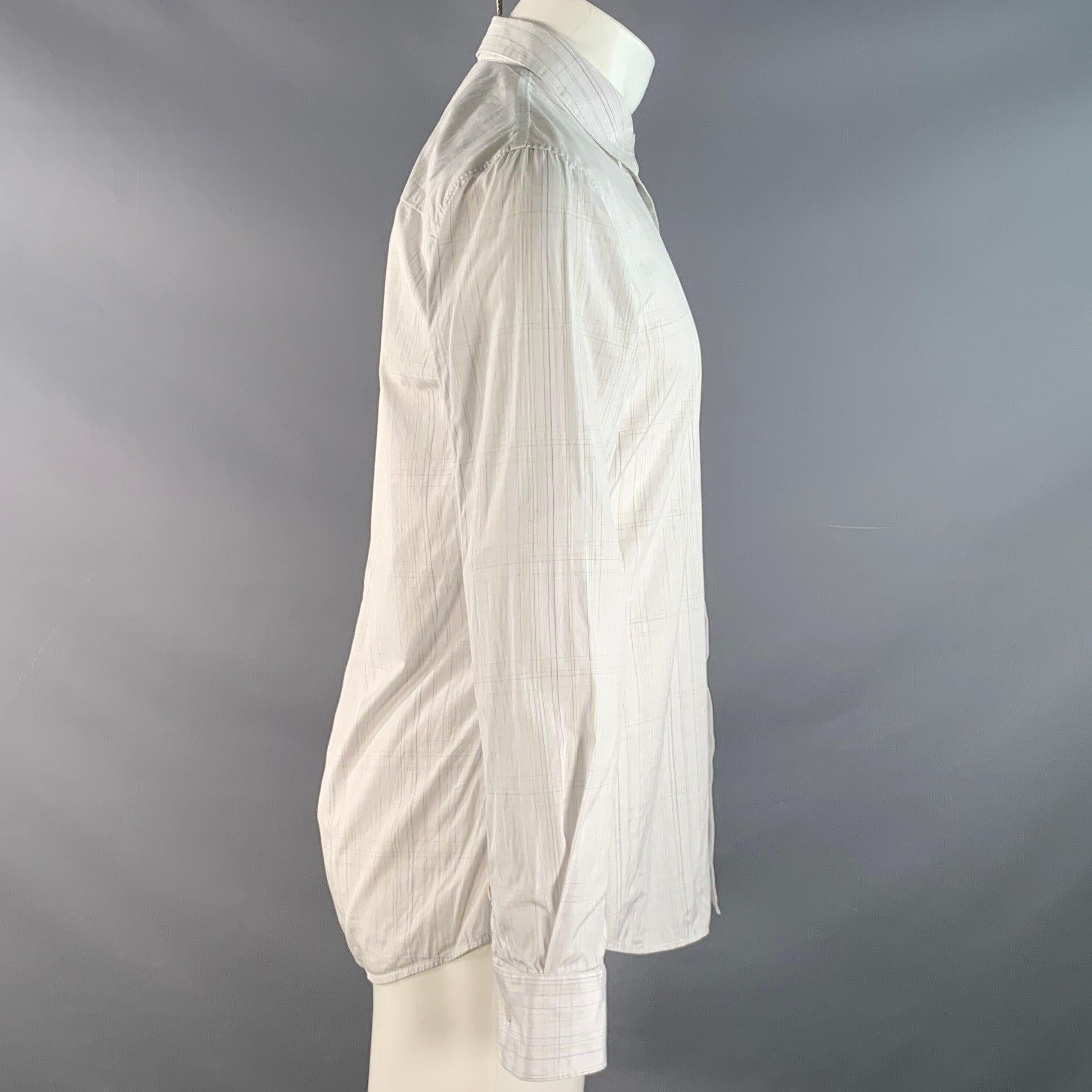 HELMUT LANG Talla M Camisa Manga Larga Cuello Puntiagudo Algodón Verde Blanco A Cuadros Gris en venta