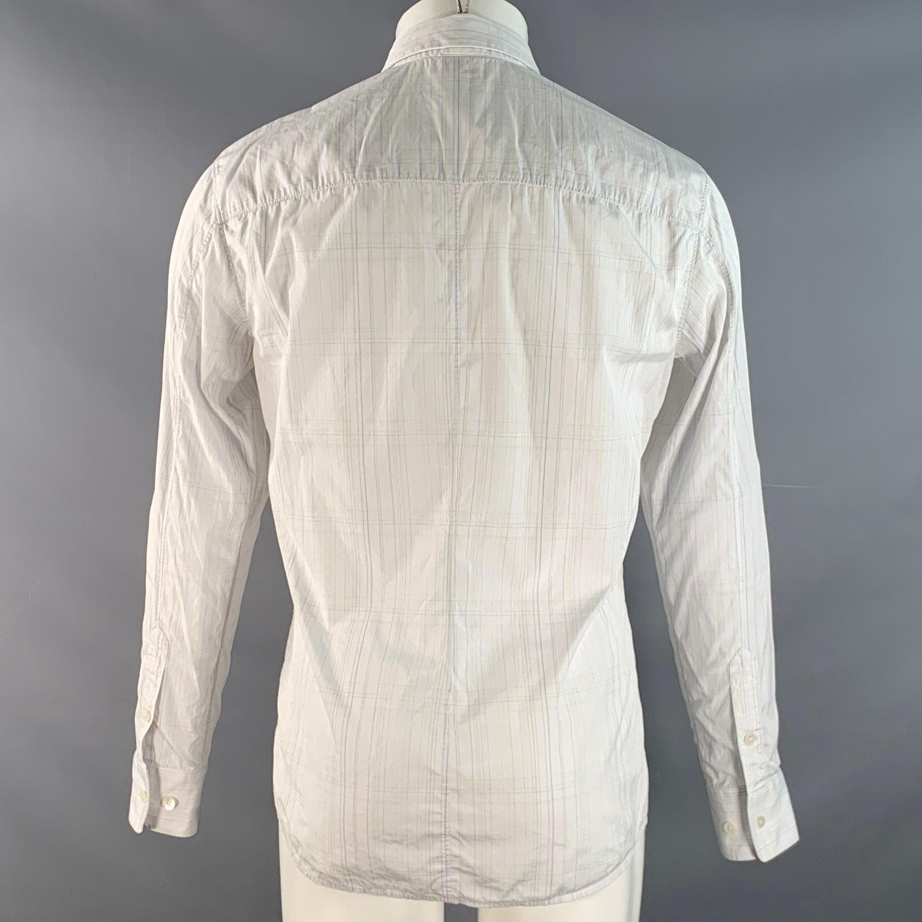 HELMUT LANG Talla M Camisa Manga Larga Cuello Puntiagudo Algodón Verde Blanco A Cuadros en Excelente estado para la venta en San Francisco, CA