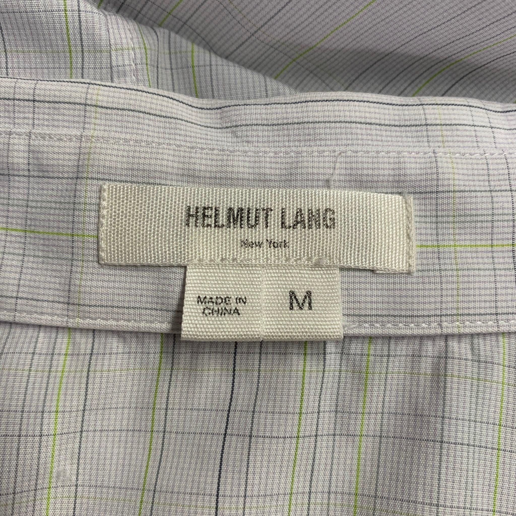 De los hombres HELMUT LANG Talla M Camisa Manga Larga Cuello Puntiagudo Algodón Verde Blanco A Cuadros en venta
