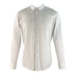 HELMUT LANG Camicia a maniche lunghe in cotone a quadri bianchi e verdi con colletto a punta, taglia M.