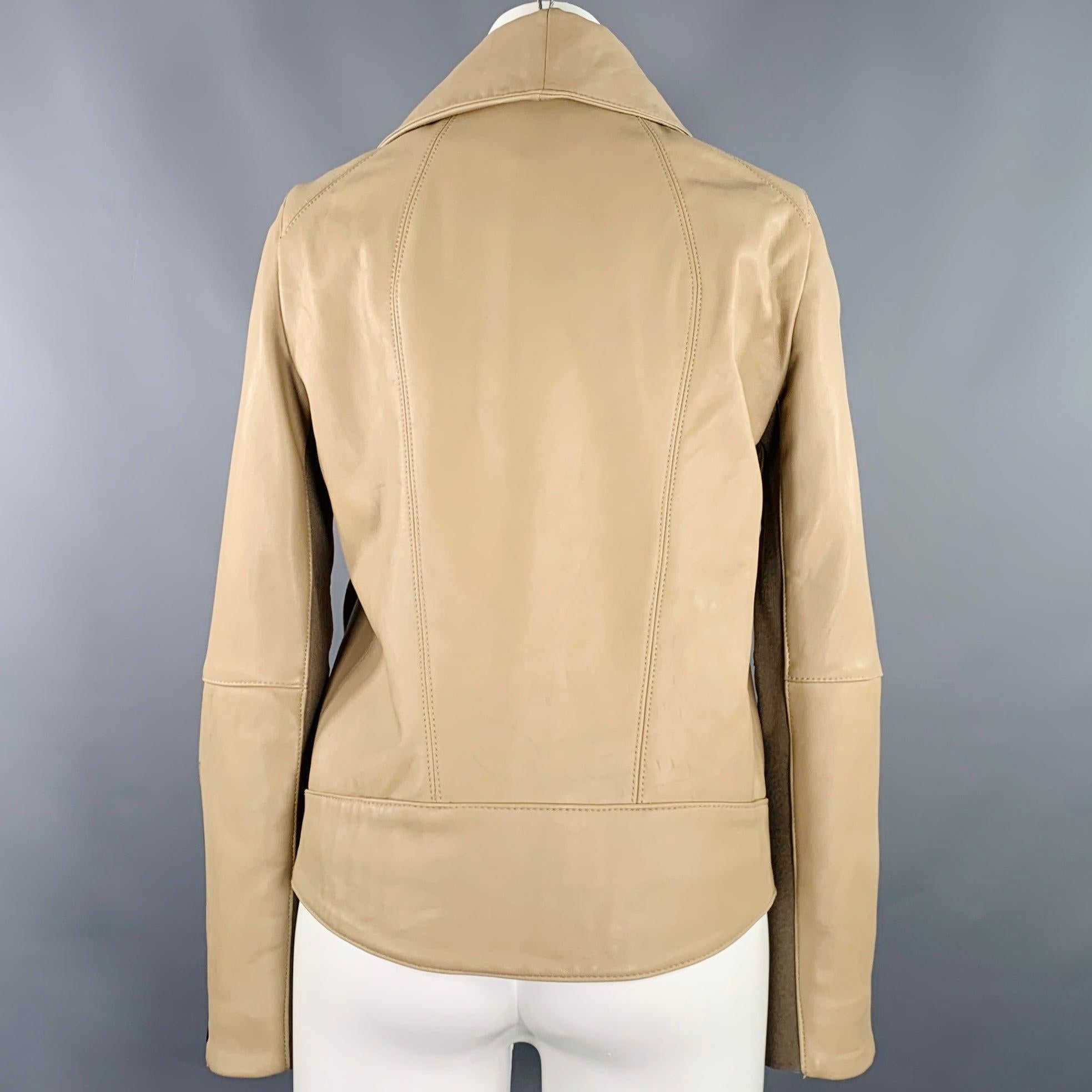 HELMUT LANG Size S Beige Leather Lambskin Motorcycle Jacket In Good Condition For Sale In San Francisco, CA