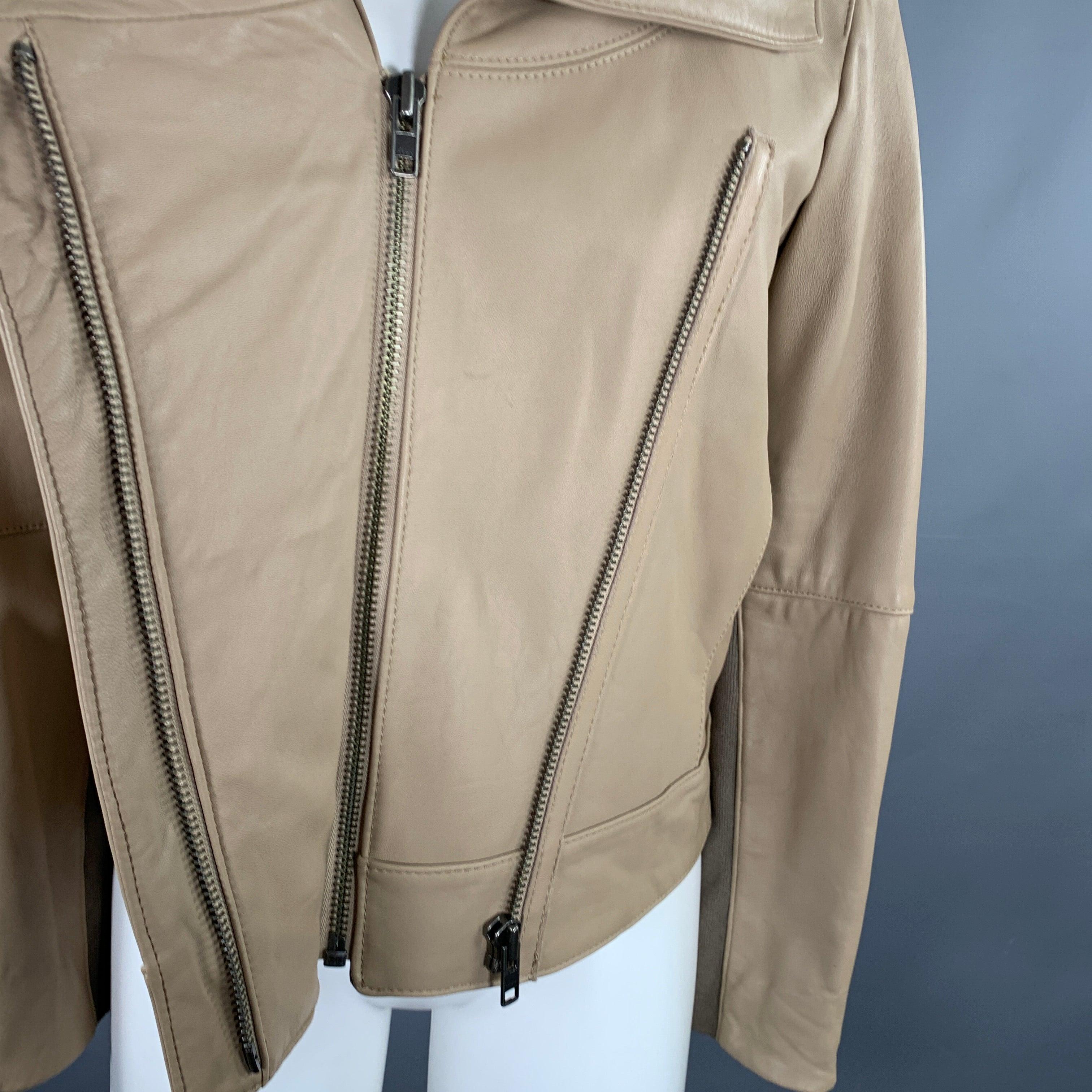 Women's HELMUT LANG Size S Beige Leather Lambskin Motorcycle Jacket For Sale