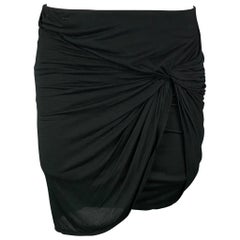 HELMUT LANG Size S Black Jersey Modal Ruched Mini Skirt