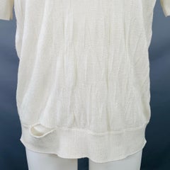 HELMUT LANG Size S Cream Ivory Knit Merino Wool Blend Crushed Short Sleeve T-shirt