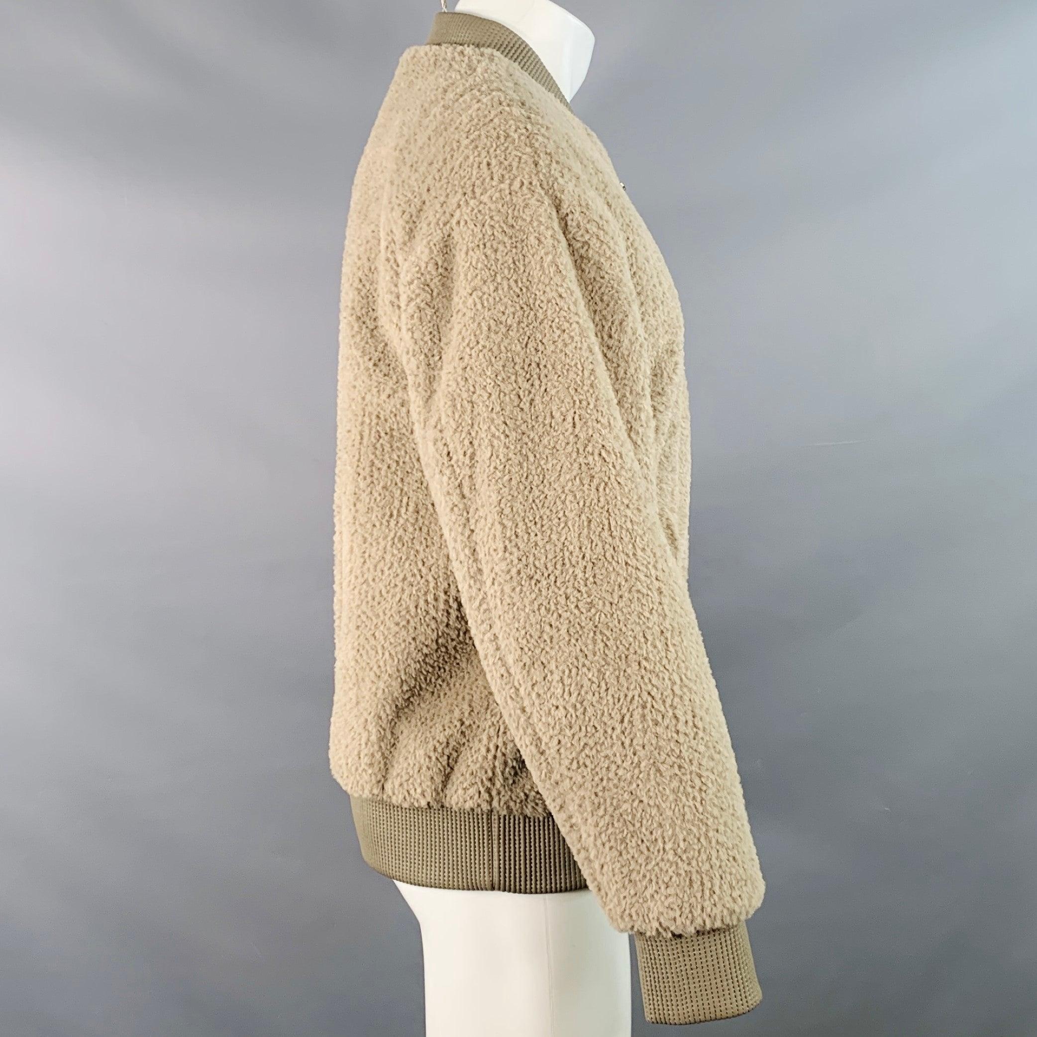 Marron HELMUT LANG Taille S Veste bombardier zippée en fausse fourrure polyester texturé gris en vente
