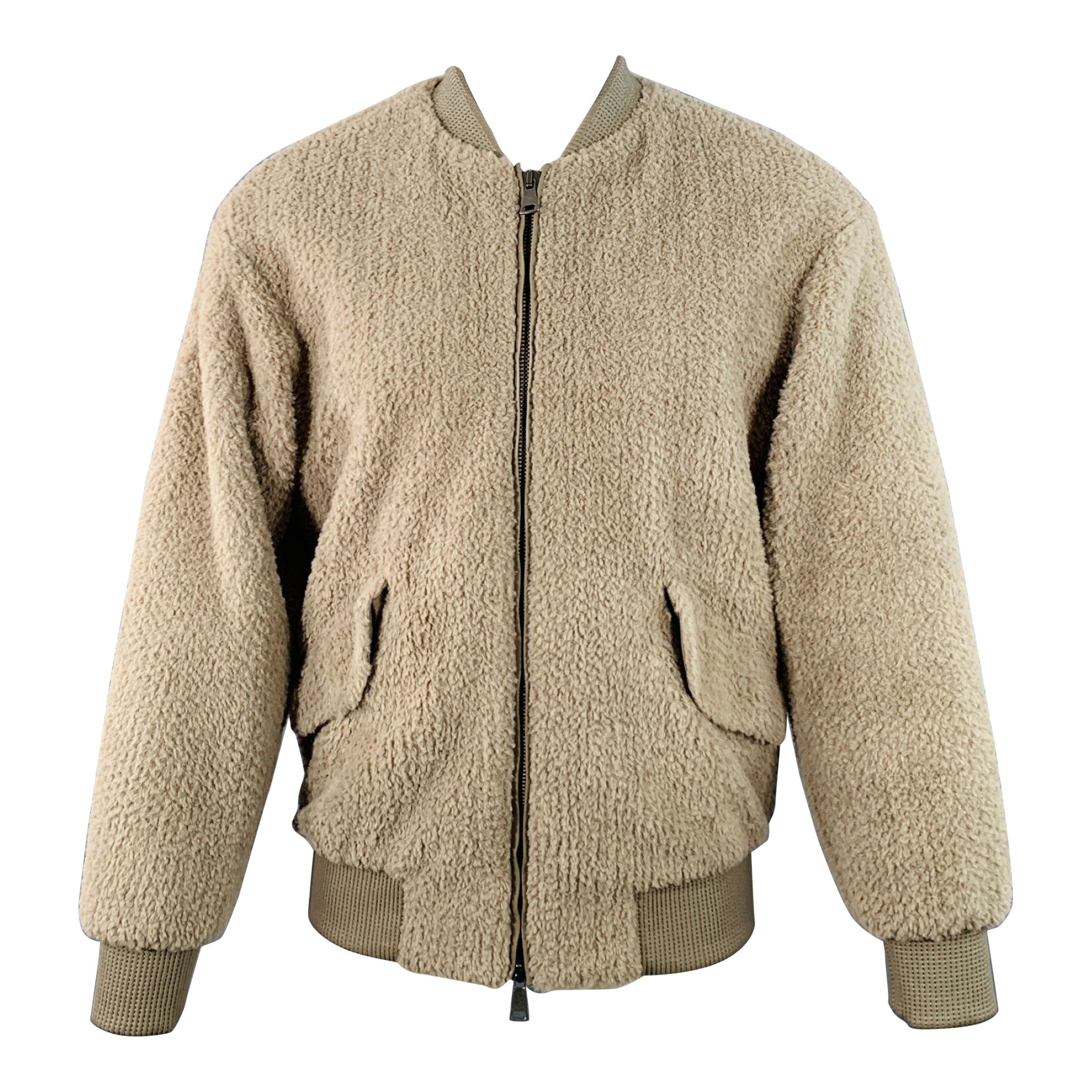 HELMUT LANG Taille S Veste bombardier zippée en fausse fourrure polyester texturé gris en vente