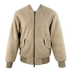 HELMUT LANG Taille S Veste bombardier zippée en fausse fourrure polyester texturé gris
