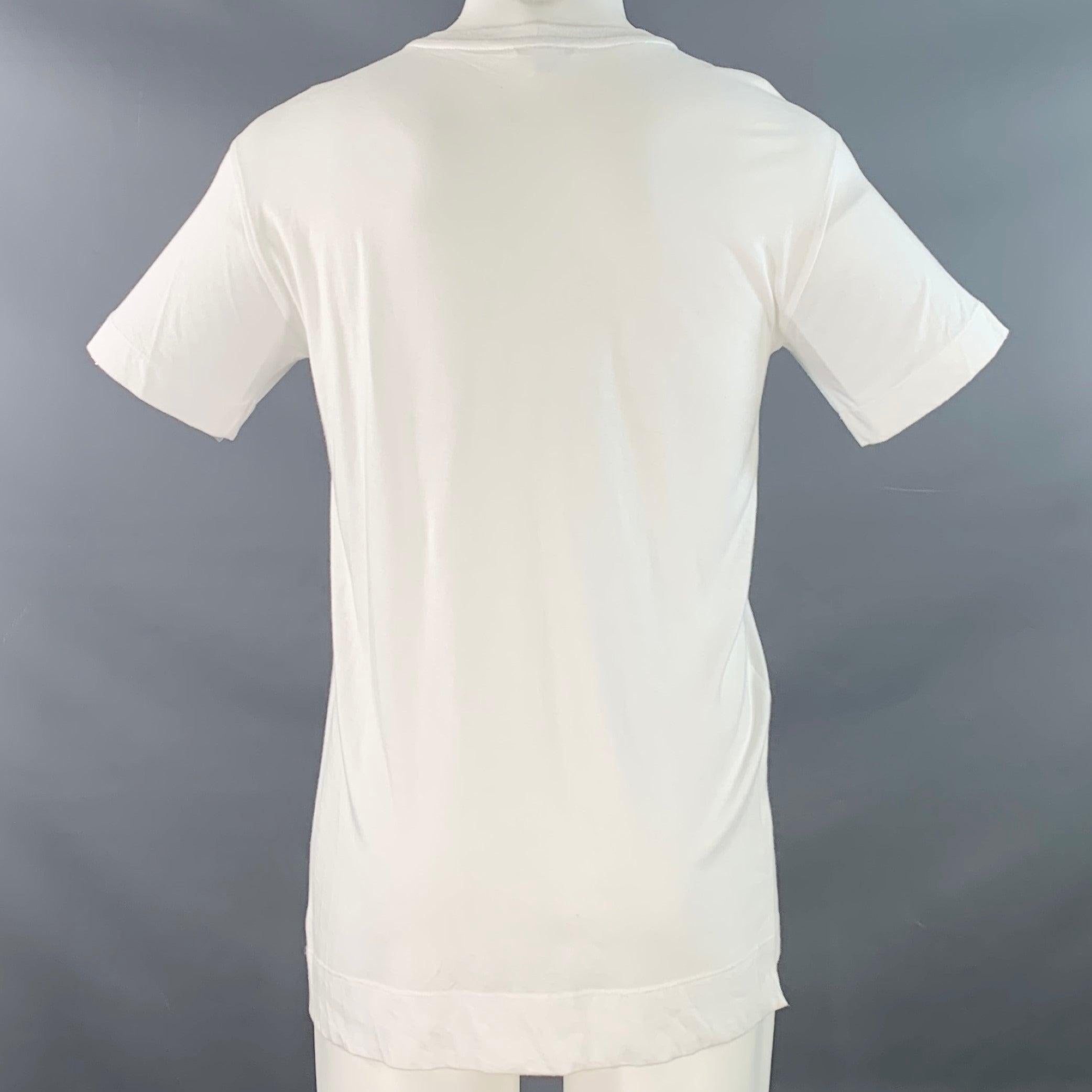 Beige HELMUT LANG Size S White Silver Distressed Graphic Cotton Blend Crew Neck T-shirt en vente