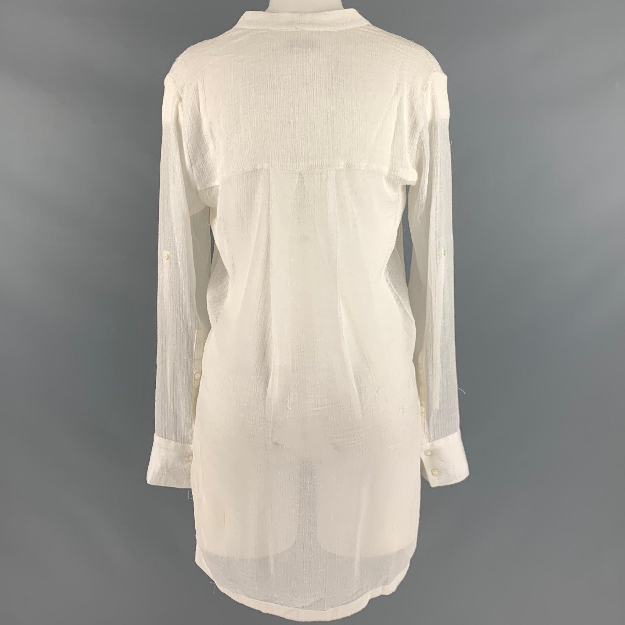 HELMUT LANG Size S White Triacetate Blend See Through Long Sleeve Casual Top In Good Condition For Sale In San Francisco, CA