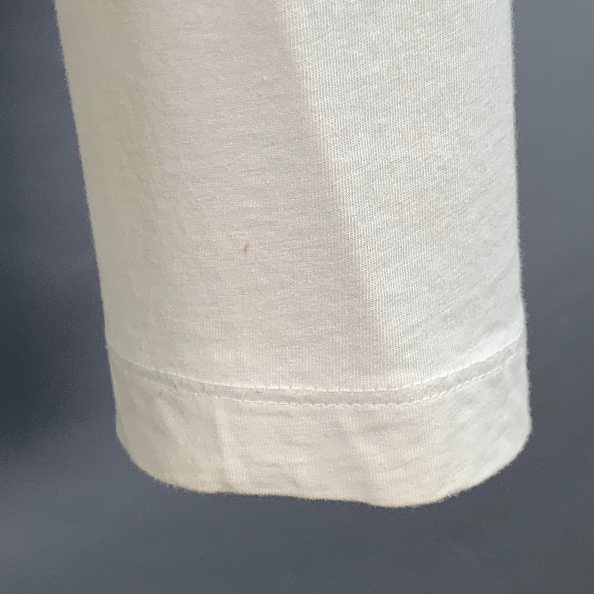 HELMUT LANG Size XL White Cotton Blend Chiffon Double Layer Crew Neck Pullover In Good Condition For Sale In San Francisco, CA