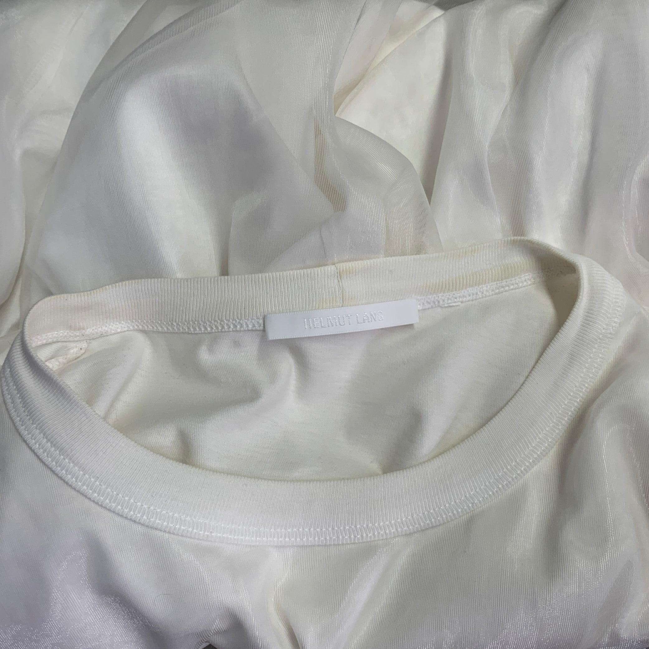HELMUT LANG Size XL White Cotton Blend Chiffon Double Layer Crew Neck Pullover For Sale 3
