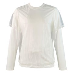 HELMUT LANG Talla XL Blanco Mezcla de Algodón Gasa Doble Capa Cuello Crew Jersey