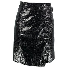 HELMUT LANG Size XS Black Polyeurethane Wrinkled Faux Patent leather Wrap Skirt
