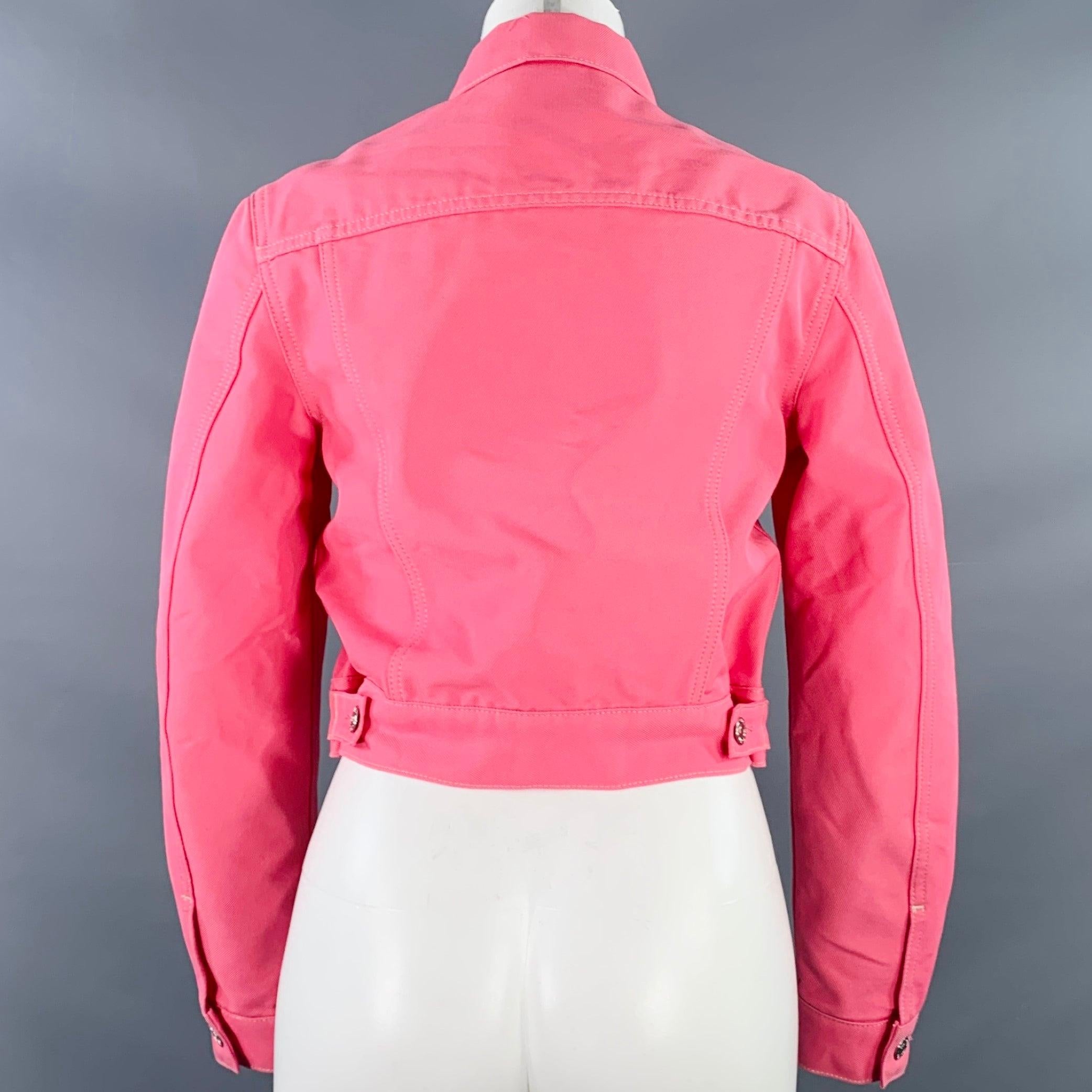 HELMUT LANG Size XS Femme Trucker Pink Cotton Blend Cropped Denim Jacket In Good Condition For Sale In San Francisco, CA