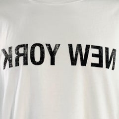 HELMUT LANG Size XXL NEW YORK White Black Print Cotton Crew Neck T-shirt