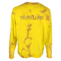 HELMUT LANG Talla XXL Amarillo Marrón Tie Dye Sudadera de algodón con cuello redondo