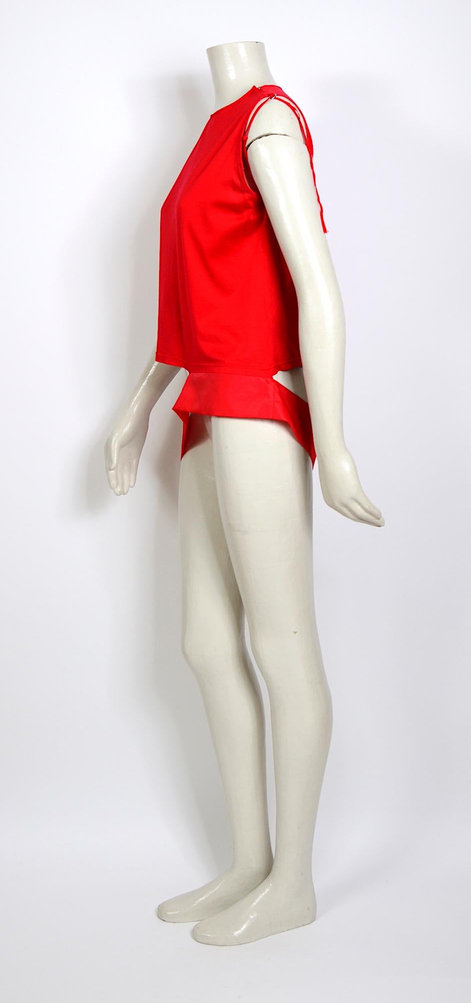 Red Helmut Lang spring summer 1997 runway red cotton top  For Sale