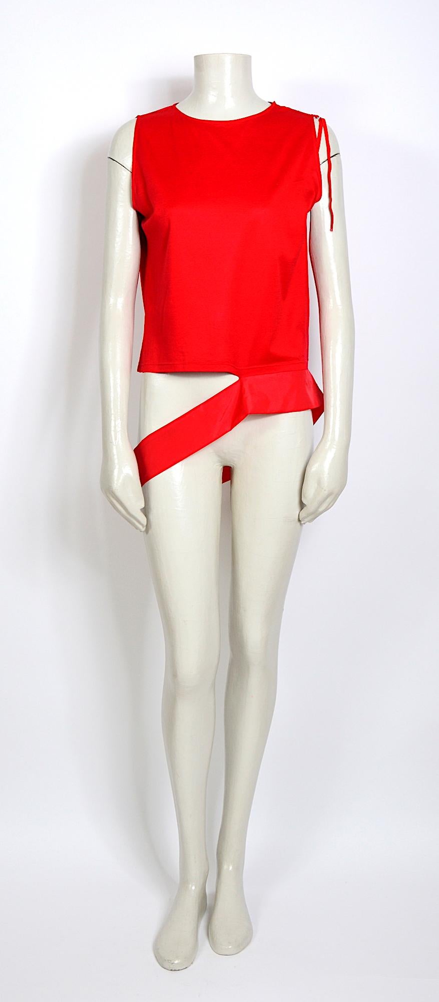 Helmut Lang spring summer 1997 runway red cotton top  In Excellent Condition For Sale In Antwerp, BE