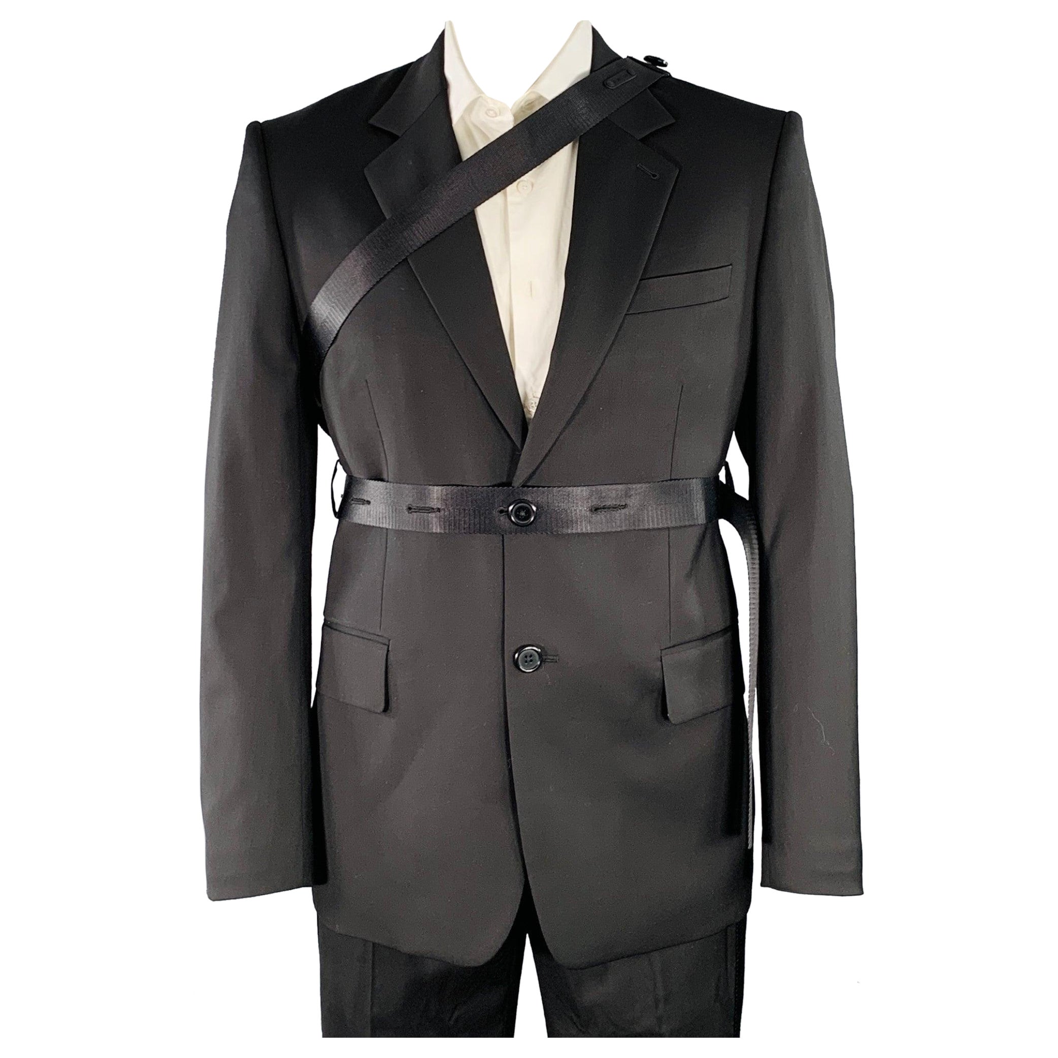 HELMUT LANG SS24 Size 42 Black Wool Notch Lapel Seatbelt Suit