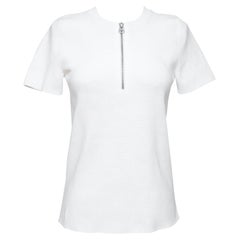 HELMUT LANG  Sweater White Short Sleeve Knit Top Henley Silver Zipper Sz L