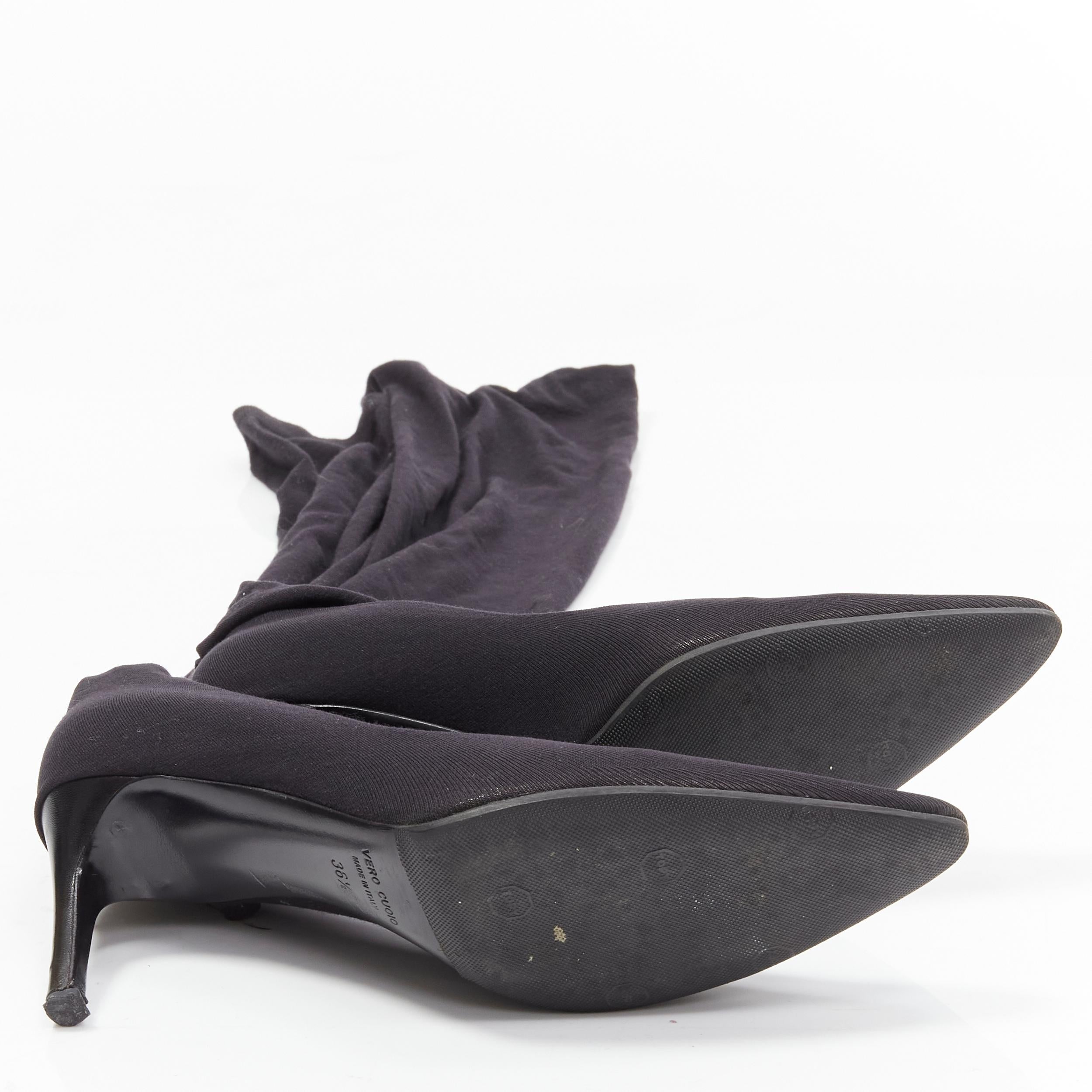 HELMUT LANG Vintage black stretchy stocking knit mid heel knee high boots EU36.5 5
