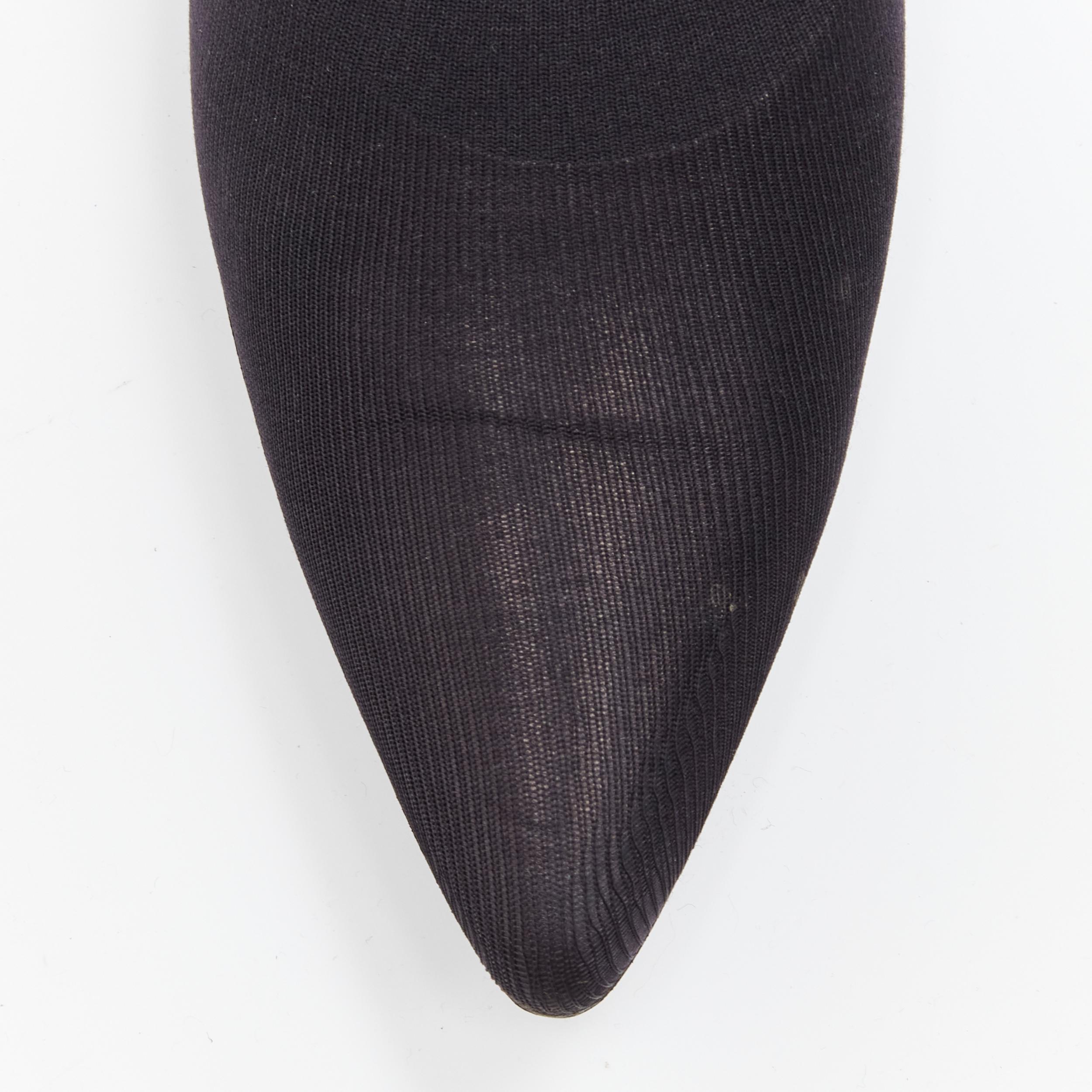 HELMUT LANG Vintage black stretchy stocking knit mid heel knee high boots EU36.5 2