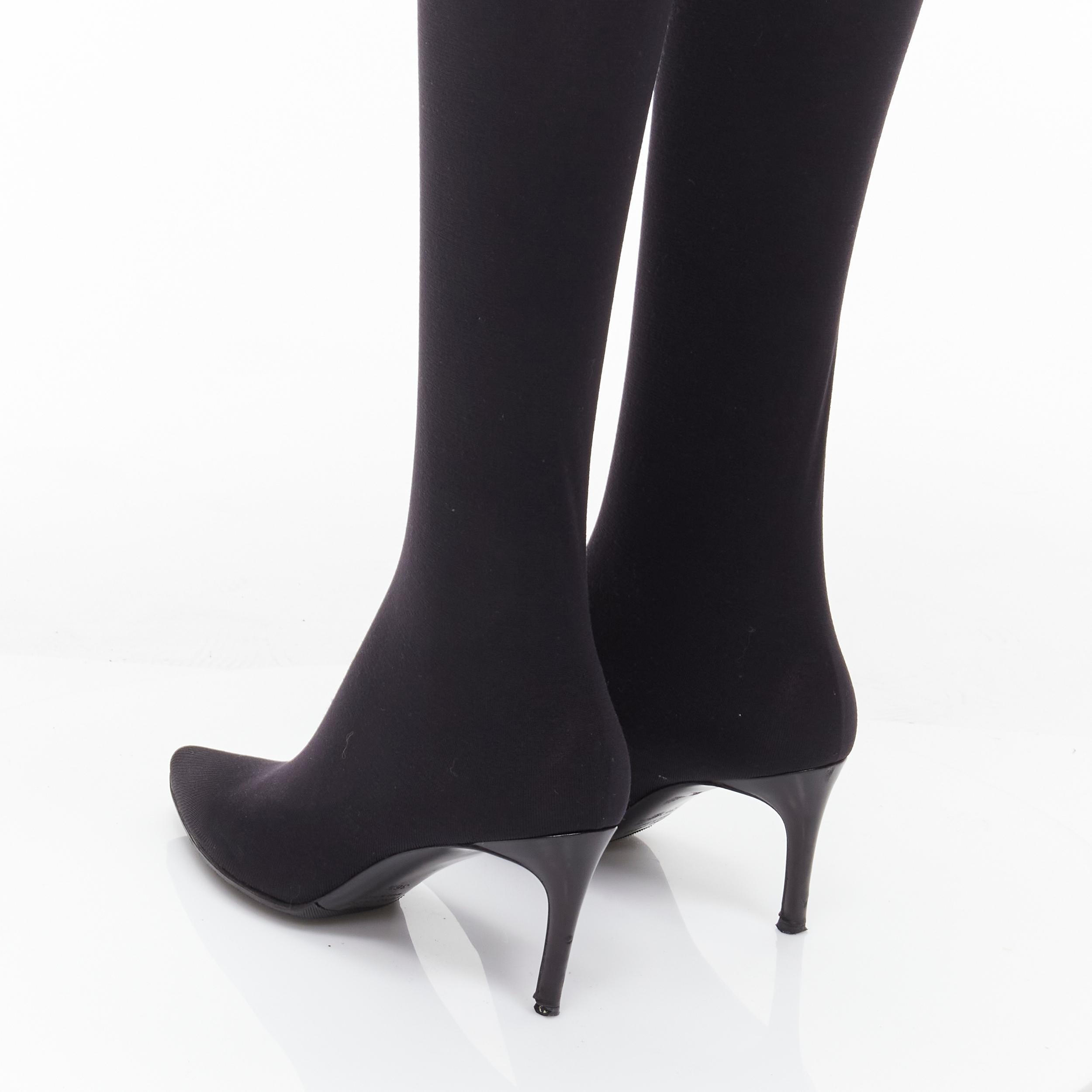 HELMUT LANG Vintage black stretchy stocking knit mid heel knee high boots EU36.5 4