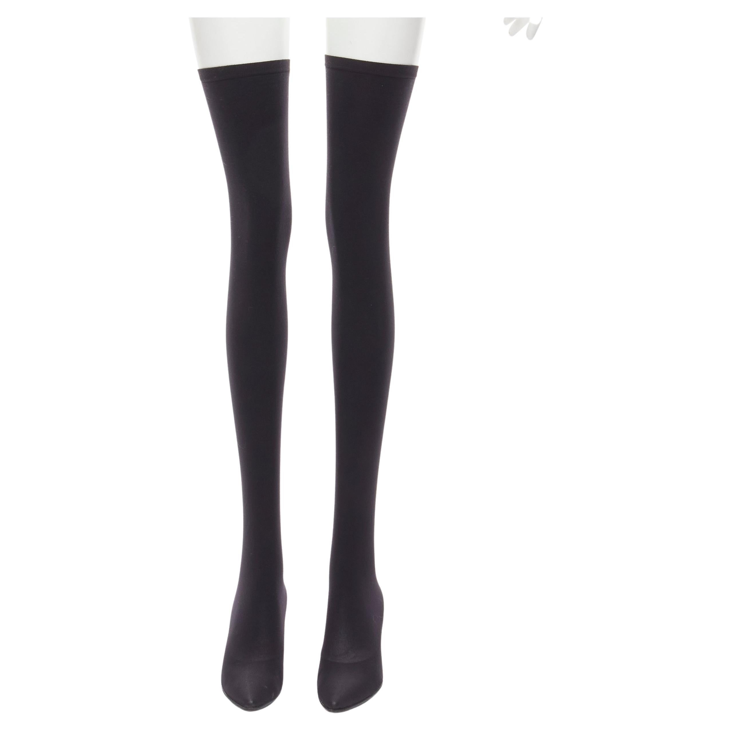 HELMUT LANG Vintage black stretchy stocking knit mid heel knee high boots EU36.5