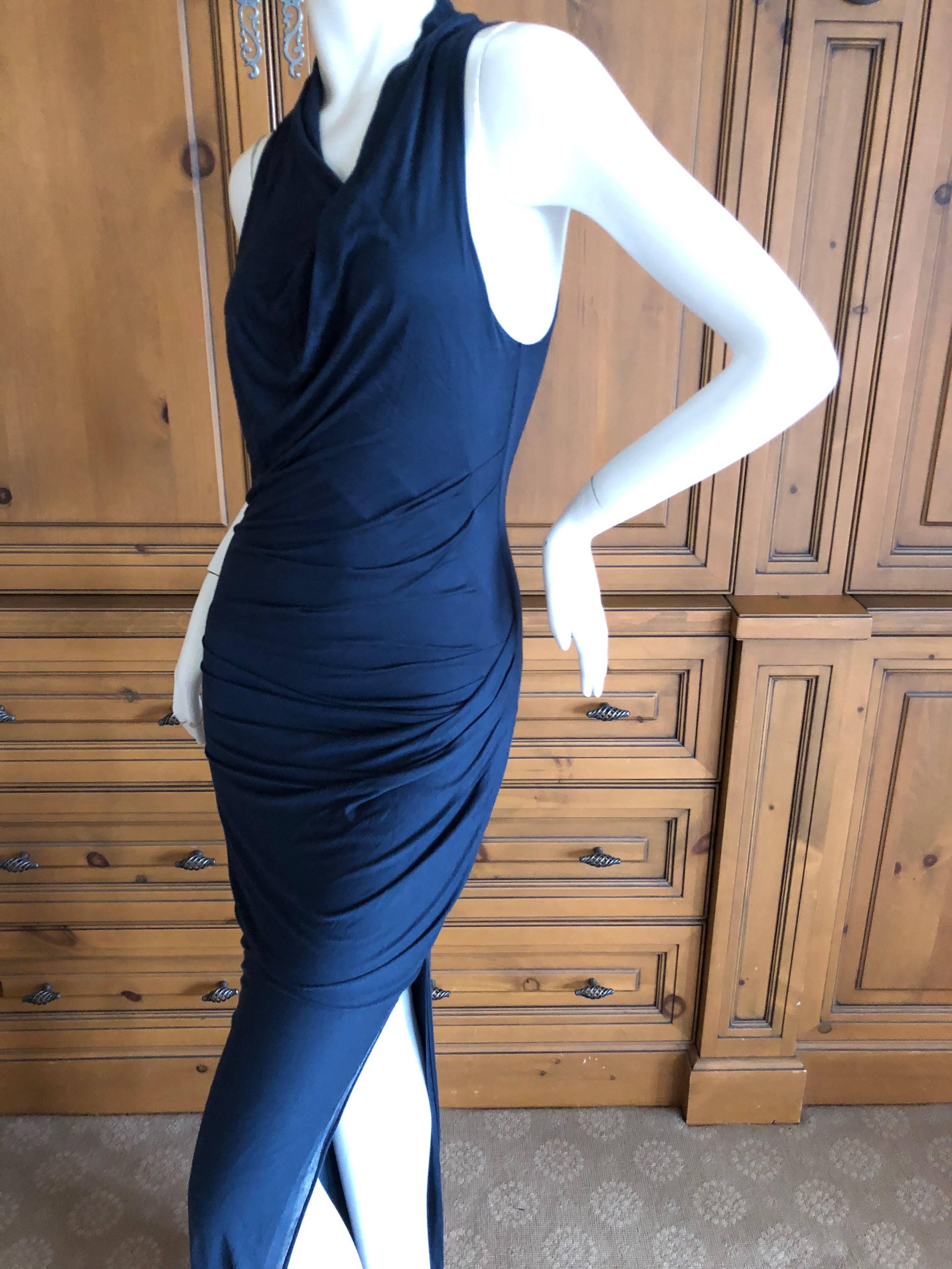 
Vintage Navy Blue Side Slit Jersey Evening Dress  from Helmut Lang.
There is no size label or fabric tag. 
Appx US size 6
Bust 36