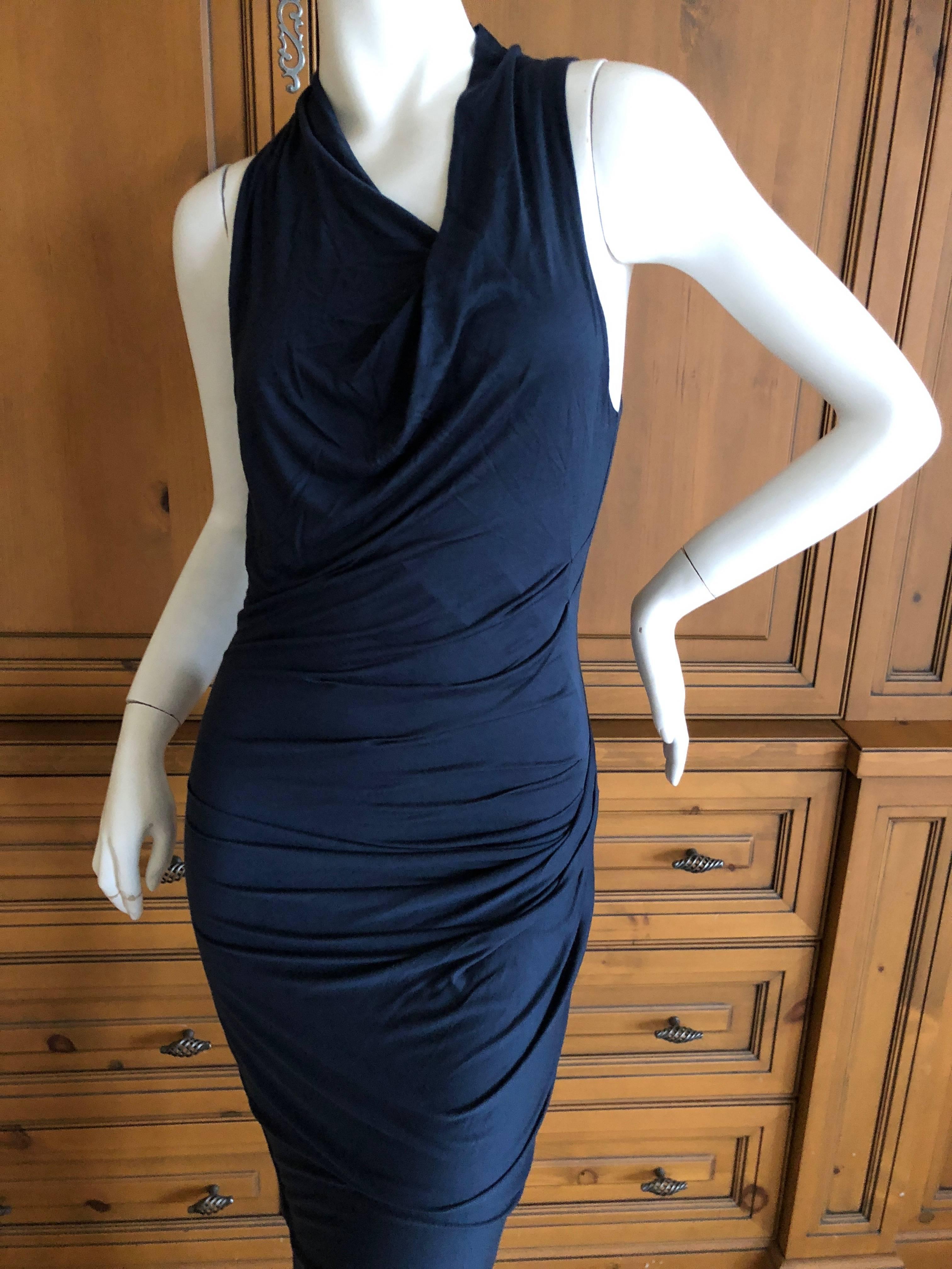 Helmut Lang Vintage Navy Blue Side Slit Jersey Evening Dress  In Excellent Condition For Sale In Cloverdale, CA
