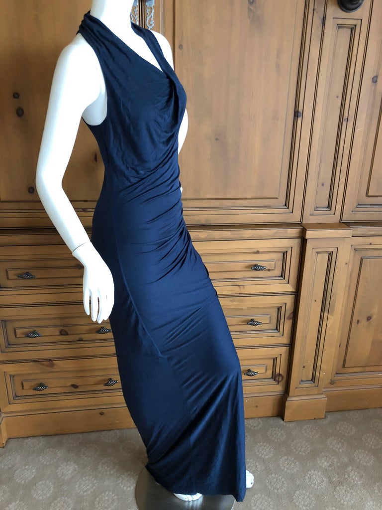 Helmut Lang Vintage Navy Blue Side Slit Jersey Evening Dress For Sale ...