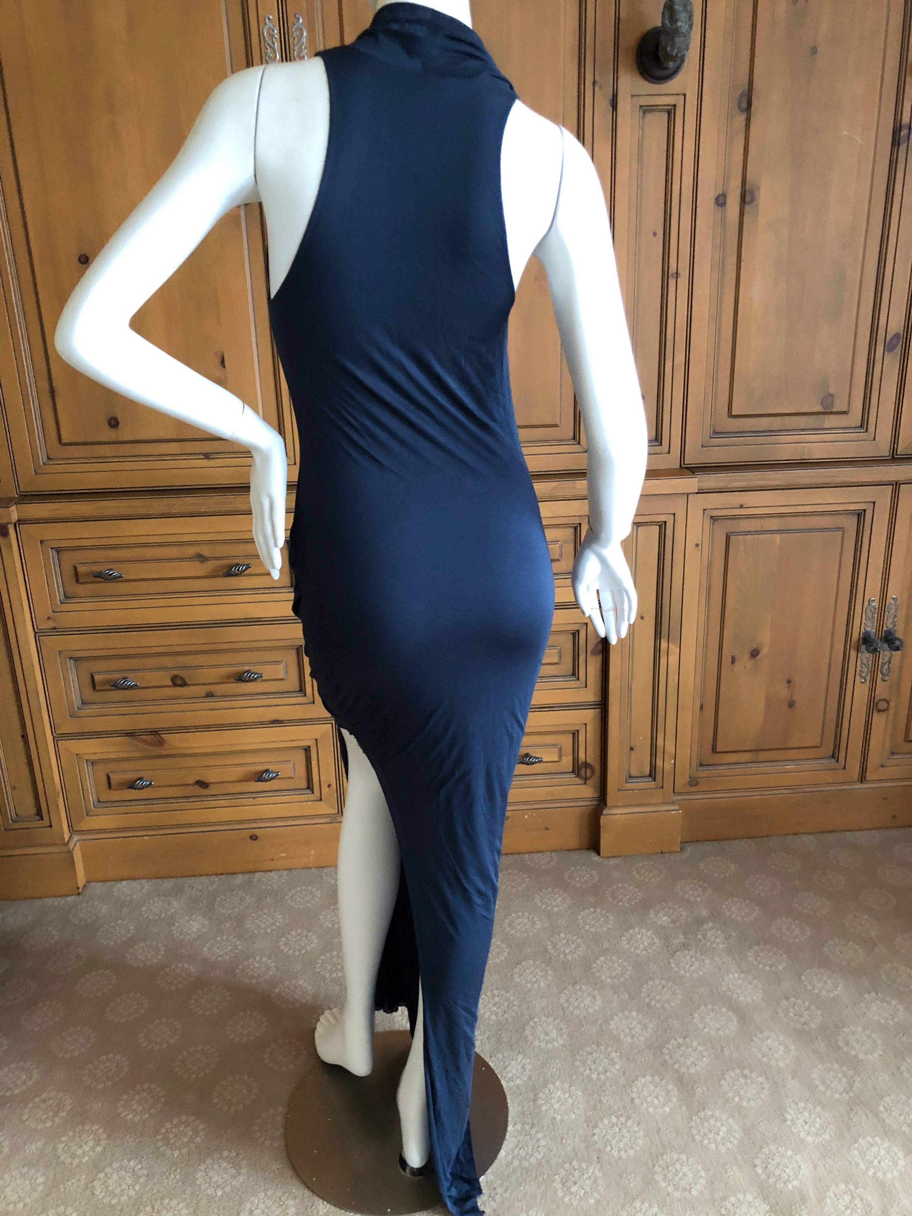 Helmut Lang Vintage Navy Blue Side Slit Jersey Evening Dress  For Sale 1
