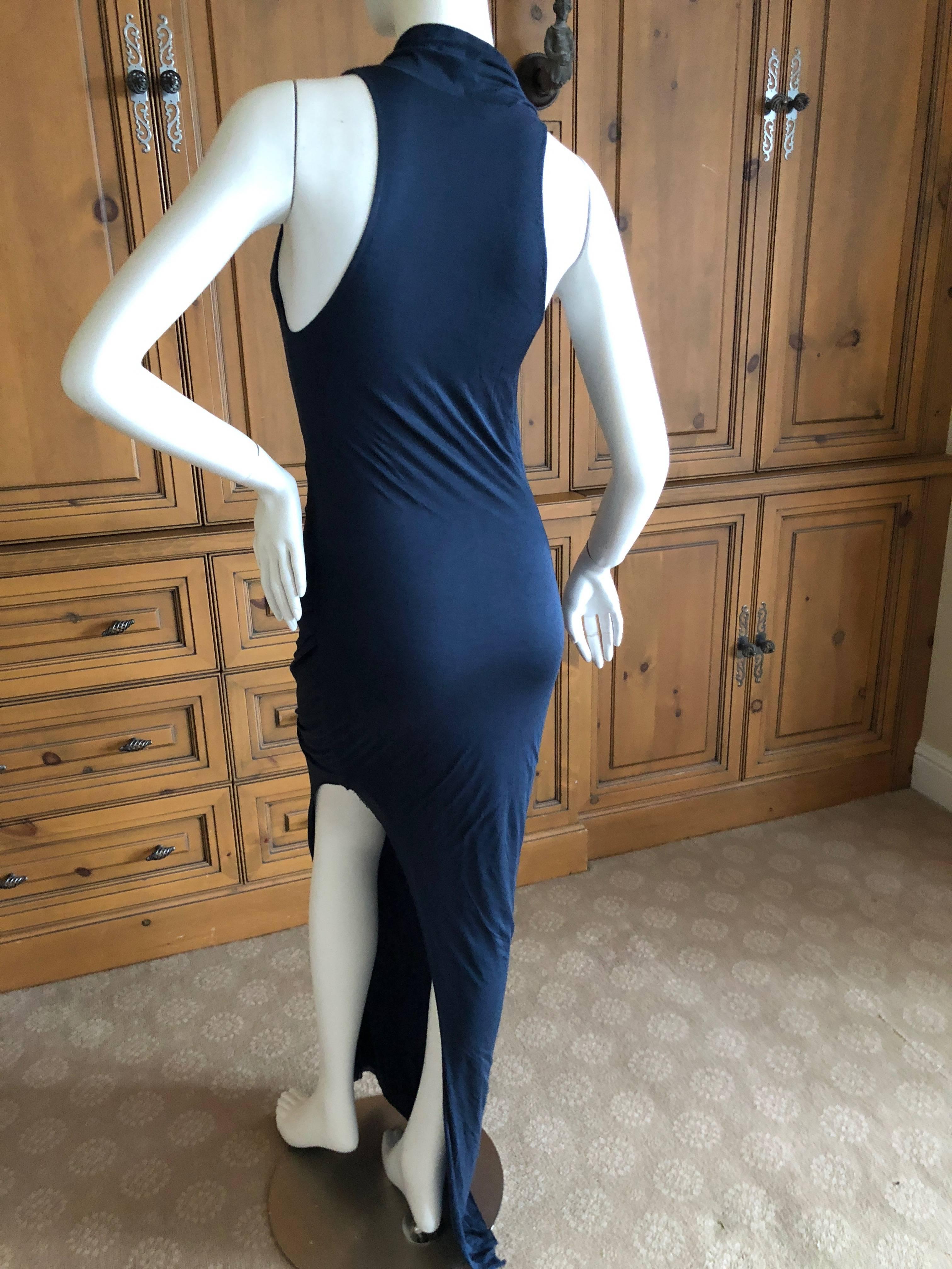 Helmut Lang Vintage Navy Blue Side Slit Jersey Evening Dress  For Sale 2