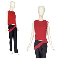 Helmut Lang Vintage Spring Summer 1997 Documented Runway Red Cotton Belted Top