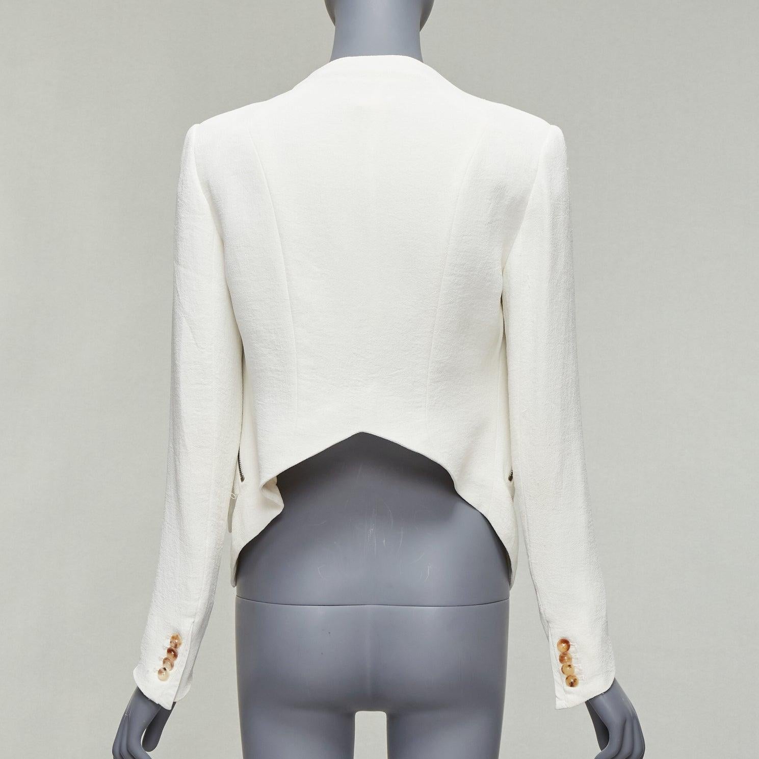 Women's HELMUT LANG white lambskin leather trim asymmetric zip biker jacket US0 XS For Sale