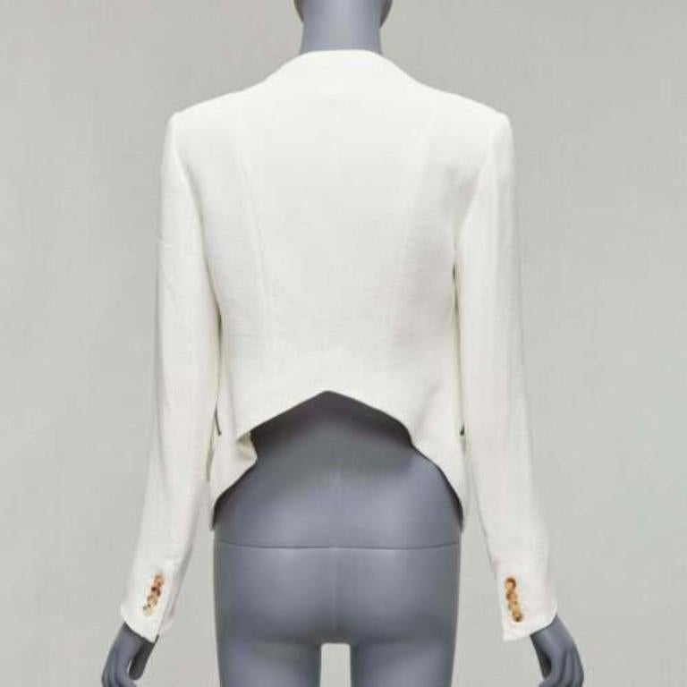 Women's HELMUT LANG white lambskin leather trim asymmetric zip biker jacket US0 XS For Sale