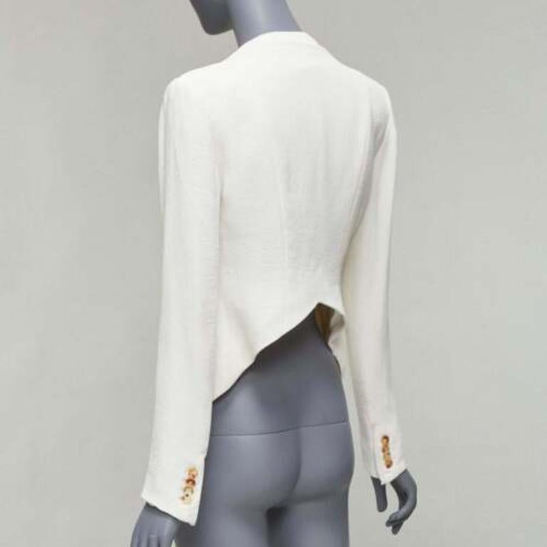 HELMUT LANG white lambskin leather trim asymmetric zip biker jacket US0 XS For Sale 1